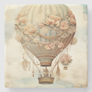  Steampunk Bloemen Blauwe Hete Luchtballon (2) Stenen Onderzetter