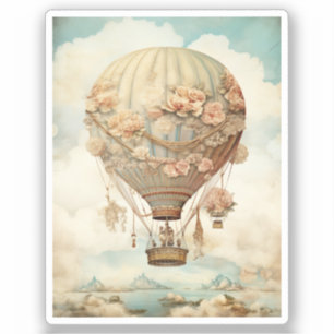  Steampunk Bloemen Blauwe Hete Luchtballon (2) Sticker