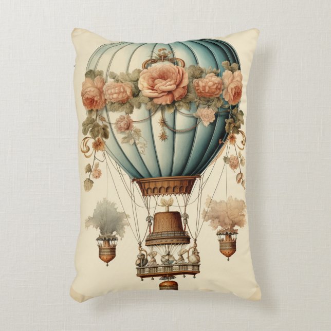  Steampunk Bloemen Blauwe Hete Luchtballon Accent Kussen (Voorkant(Verticaal))