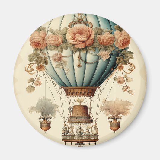 Steampunk Bloemen Blauwe Hete Luchtballon Magneet (Voorkant)