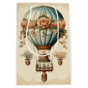 Steampunk Bloemen Blauwe Hete Luchtballon Medium Cadeauzakje