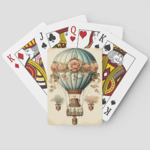  Steampunk Bloemen Blauwe Hete Luchtballon Pokerkaarten