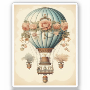  Steampunk Bloemen Blauwe Hete Luchtballon Sticker