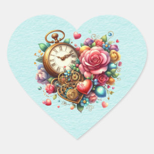 Steampunk Bloemen Boeket Hart Sticker