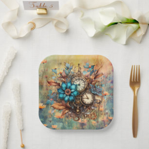 Steampunk Bloemen Decoratief Papieren Bordje