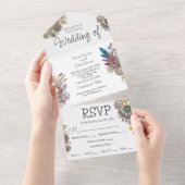 Steampunk, Bloemen en Veren Bruiloft All In One Uitnodiging (Afscheurbaar)