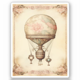 Steampunk Bloemen Hete Luchtballon Sticker