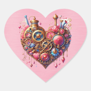 Steampunk Bloemen Roze en Gouden Hart Hart Sticker