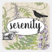 Steampunk Bloemen Zwarte Vogel Schuur Hout Graan Vierkante Sticker (Voorkant)