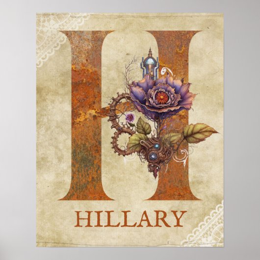 Steampunk Bloemletter H Poster (Voorkant)