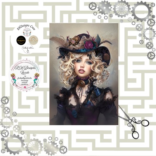 Steampunk Blonde-Lady Cogsworth Decoupage Tissuepapier
