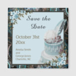 Steampunk Blue Floral Wedding Save the Date Magnet<br><div class="desc">Steampunk Blue Floral Wedding Save the Date aimant Élégance moderne avec une torsion non conventionnelle</div>