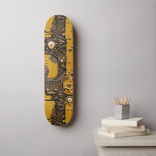Steampunk Boek Industrieel Geel Skateboard (Muurkunst)