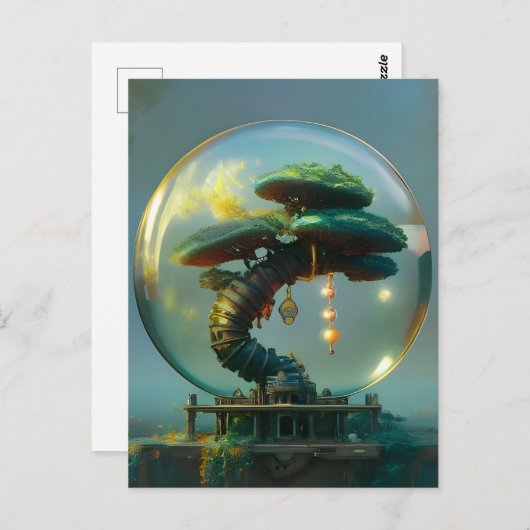 Steampunk Bonsai Tree in een Glass Orb Briefkaart (Voorkant / Achterkant)