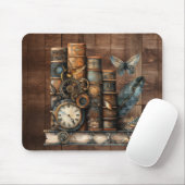 Steampunk Books Wood Background Mousepad Muismat (Met muis)
