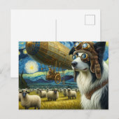 Steampunk Border Collie Met Schapen Briefkaart (Voorkant / Achterkant)