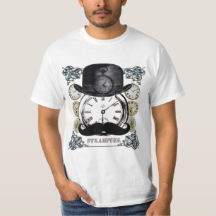 Steampunk - bowler, snor en horlogebollage t-shirt