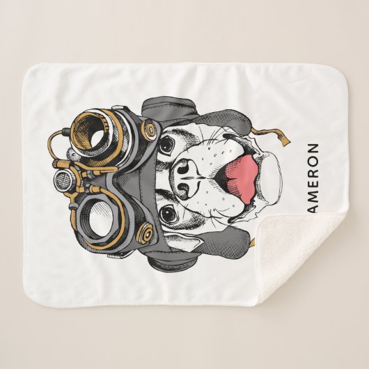 Steampunk Boxer | Jouw namen toevoegen Sherpa Deken (Voorkant (horizontaal))