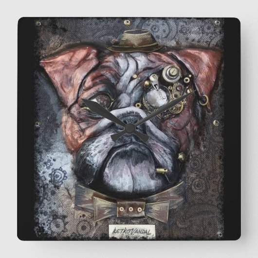 Steampunk British Bulldog Clock Vierkante Klok (Voorkant)