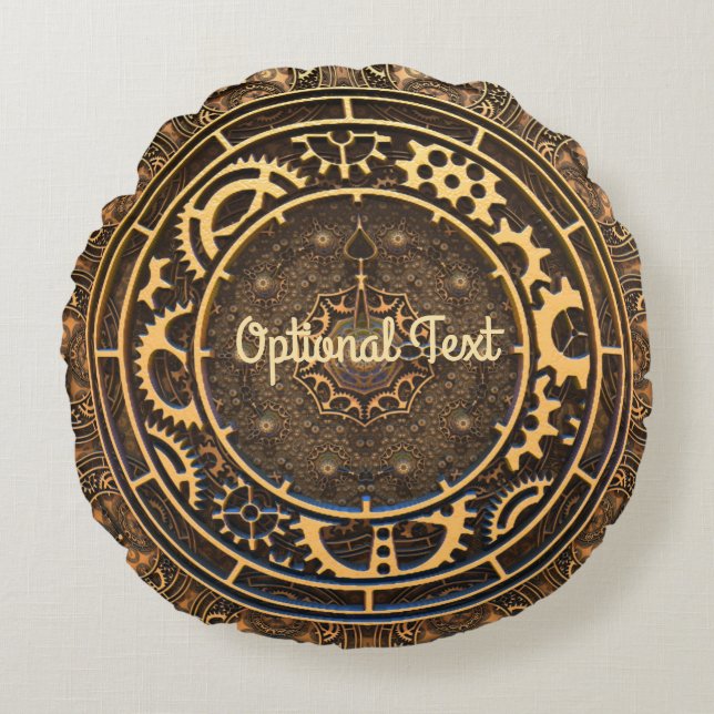 Steampunk Bronze Gears Filigree Rond Kussen (Voorkant)