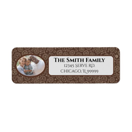 Steampunk Brown & White Gears Return Address Etiket (Voorkant)