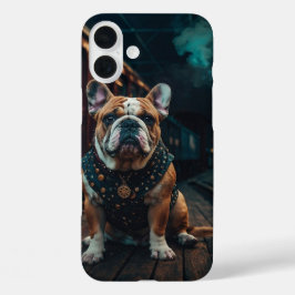 Steampunk Bulldog Stationmaster Portret iPhone 16 Plus Hoesje
