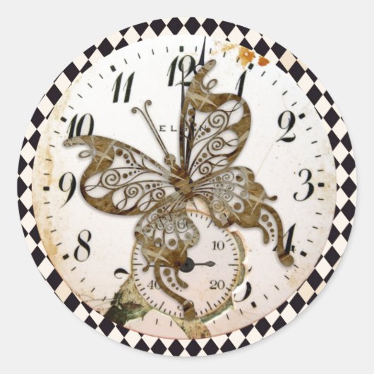Steampunk Butterfly Ronde Sticker (Voorkant)