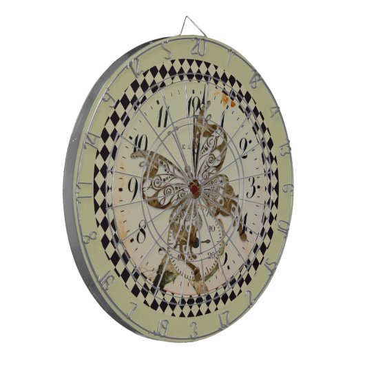 Steampunk Butterfly Round Dartbord (Voorkant Links)