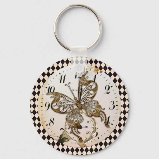 Steampunk Butterfly Round Sleutelhanger (Voorkant)