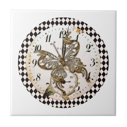 Steampunk Butterfly Round Tegeltje (Voorkant)