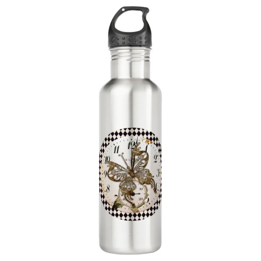Steampunk Butterfly Round Waterfles (Voorkant)