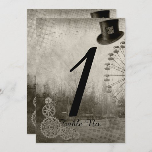 Steampunk Carnaval Hoed Trouwtafel Nummer Kaart (Voorkant / Achterkant)