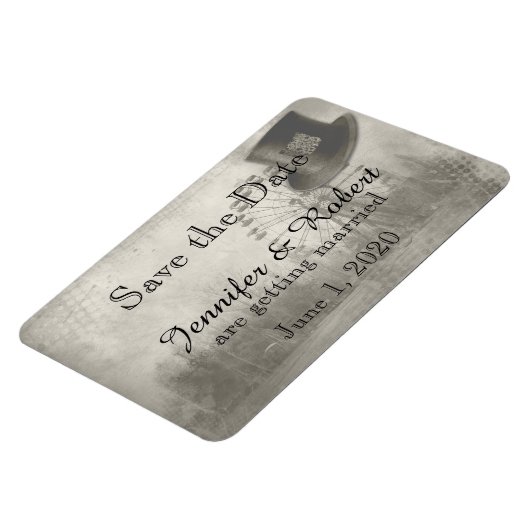 Steampunk Carnaval Top Hoed Bruiloft Save the Date Magneet (Linkerzijde)