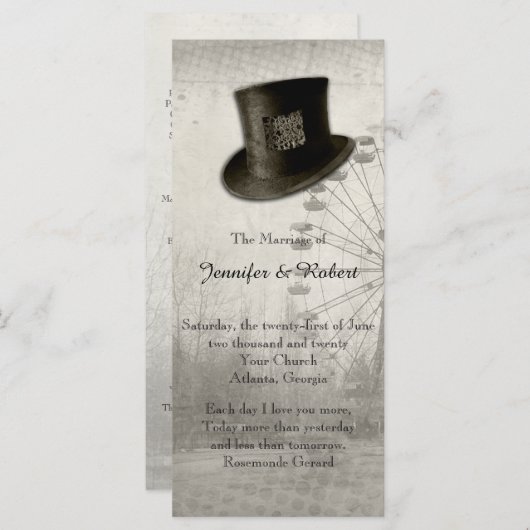Steampunk Carnival Top Hat Wedding Programme (Devant / Derrière)