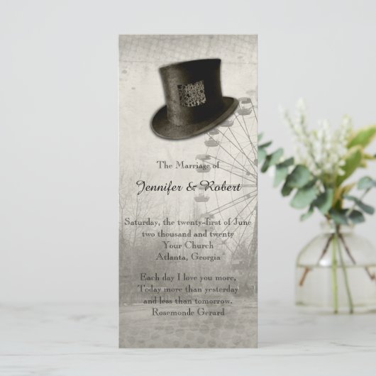 Steampunk Carnival Top Hat Wedding Programme (Debout devant)