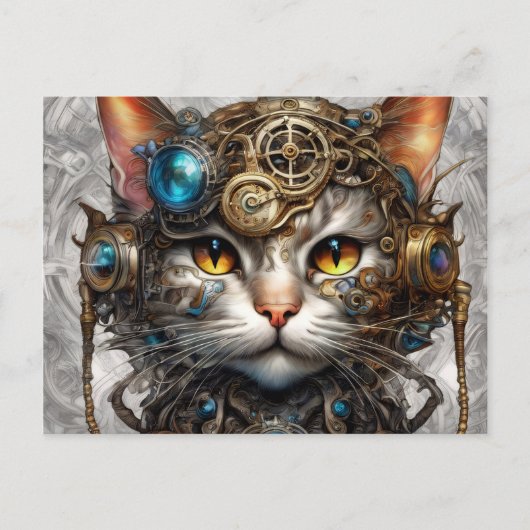 Steampunk Cat 1 Briefkaart (Voorkant)