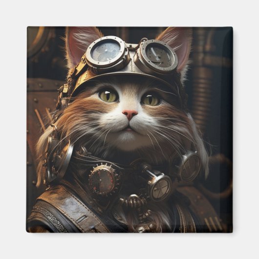 Steampunk Cat Art Illustratie Magneet (Voorkant)