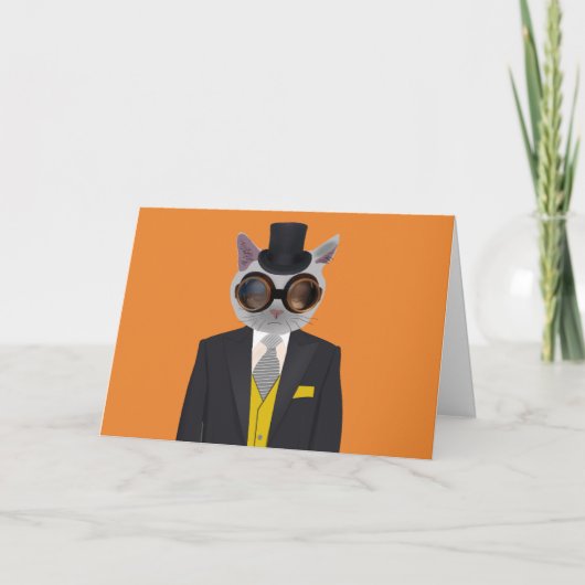 STEAMPUNK CAT BIRTHDAY-WENSKAARTEN KAART (Voorkant)