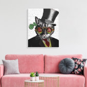 Steampunk Cat - Bovenste hoed en rode gele glazen Canvas Afdruk (Insitu (Woonkamer))