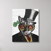 Steampunk Cat - Bovenste hoed en rode gele glazen Canvas Afdruk (Voorkant)