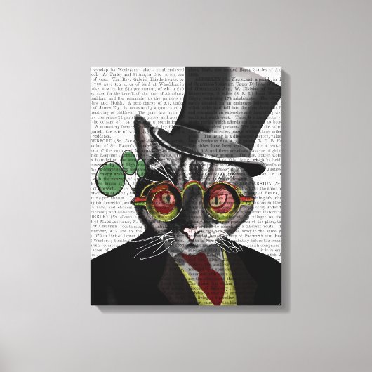 Steampunk Cat - Bovenste hoed en rode gele glazen Canvas Afdruk (Voorkant)