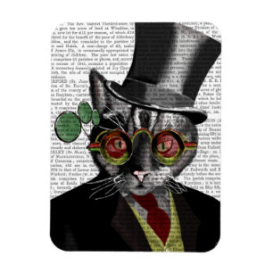 Steampunk Cat - Bovenste hoed en rode gele glazen Magneet