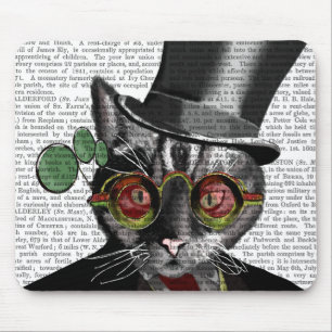Steampunk Cat - Bovenste hoed en rode gele glazen Muismat