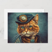 Steampunk Cat Briefkaart (Voorkant / Achterkant)