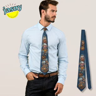 Steampunk Cat Dark Navy Blue Stropdas