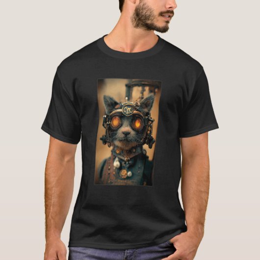 Steampunk Cat Engineer Realistisch Robot Science A T-shirt (Voorkant)