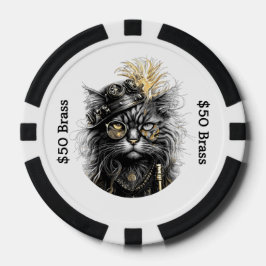  Steampunk Cat Gambles with Brass FUN  Poker Chips