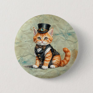 Steampunk Cat: Gotische Katten kunst voor kattenli Ronde Button 5,7 Cm