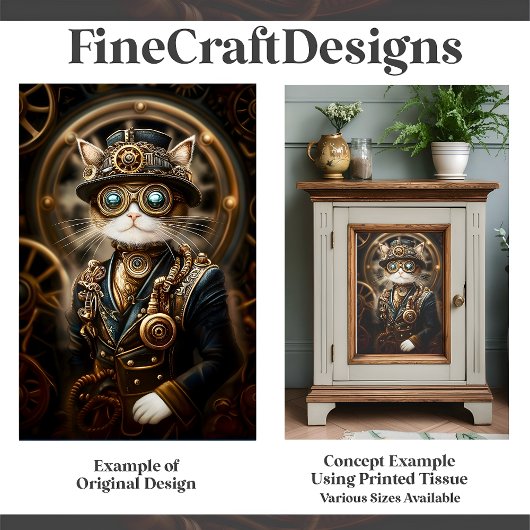 Steampunk Cat in formeel uniform G4L Decoupage Tissuepapier