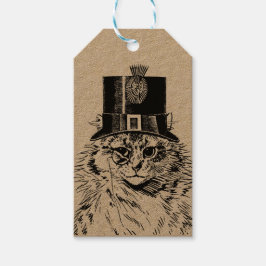 Steampunk Cat Kat in een Tophoed Cadeaulabel